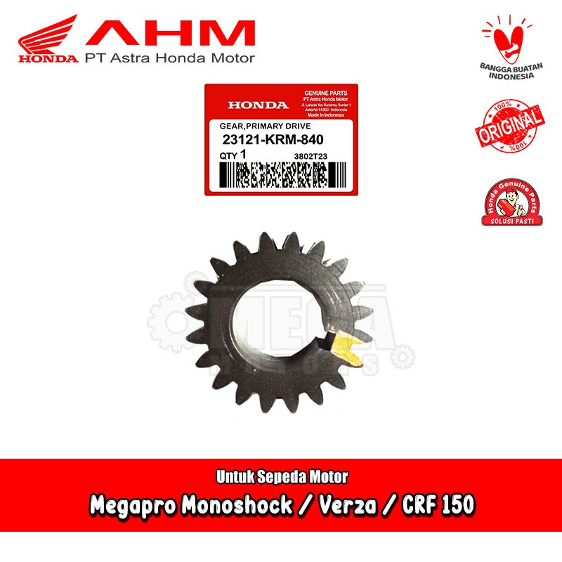 Gear Rasio Primary Dapur Klos Honda Megapro Monoshock CB Verza CRF 150 Original AHM 23121-KRM-840