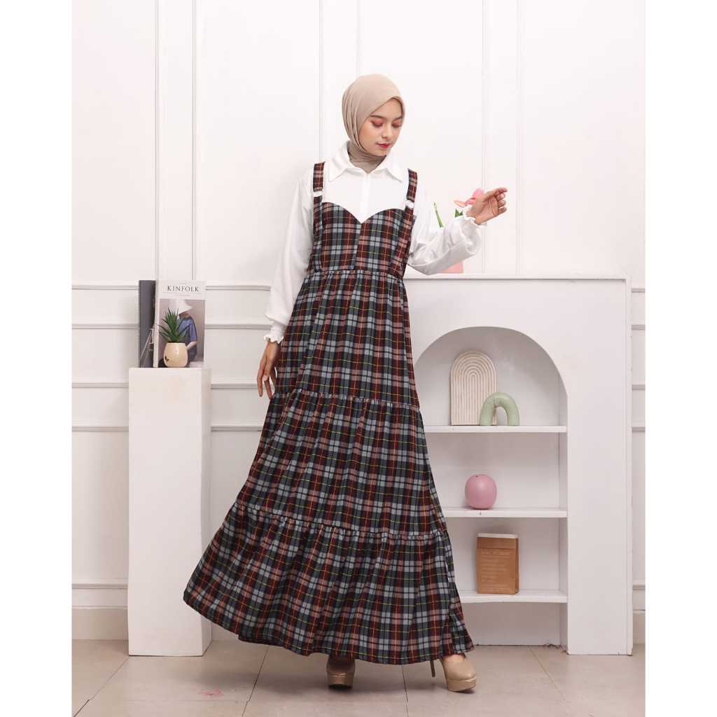 TICLO Ayunda Dress Gamis Dress Wanita Overall Jumbo Motif Kotak Busui Friendly