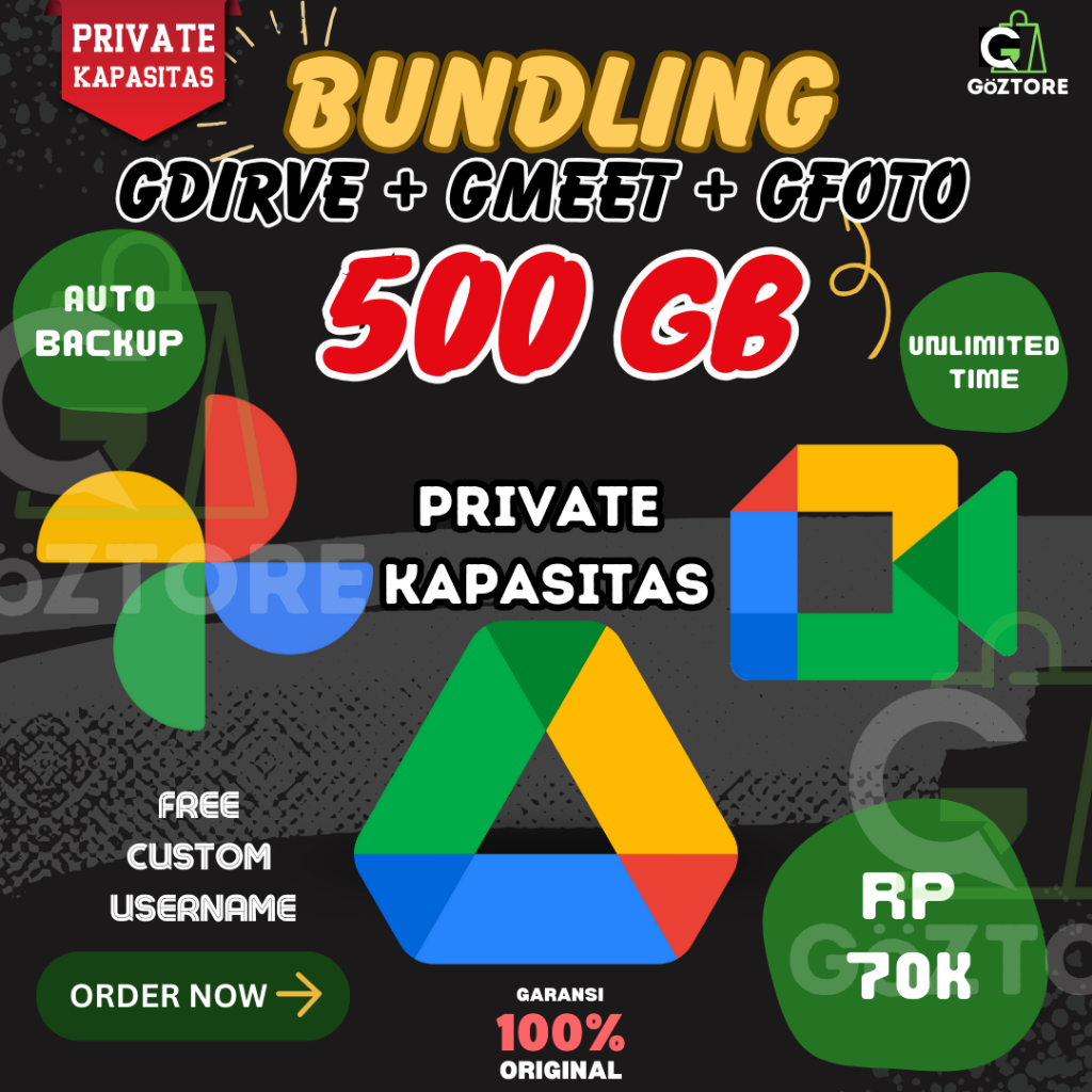 Google Drive Gdrive Unlimited Max 500GB PRIVATE Bonus Google Photos + Google Meet Unlimited Lifetime