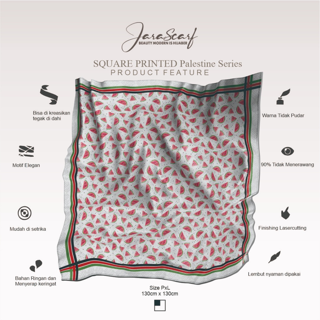 Hijab Palestina Segi Empat Jumbo / Kerudung Palestine Syari Ukuran 130x130 Jara Scarf