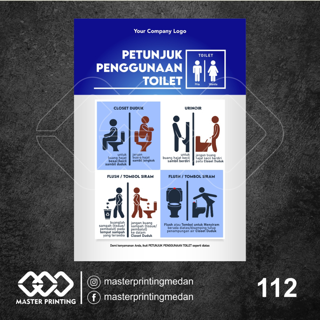

113 - Stiker Petunjuk Penggunaan Toilet, Sticker Vinyl, Premium, Tahan Air, Termurah, Bisa Custom