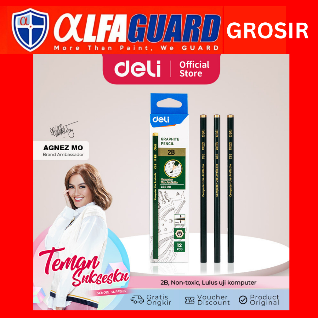 

Deli Graphite Pencil / Pensil Kayu 2B 1 Pack Isi 12pcs Kualitas Bagus EC88-2B