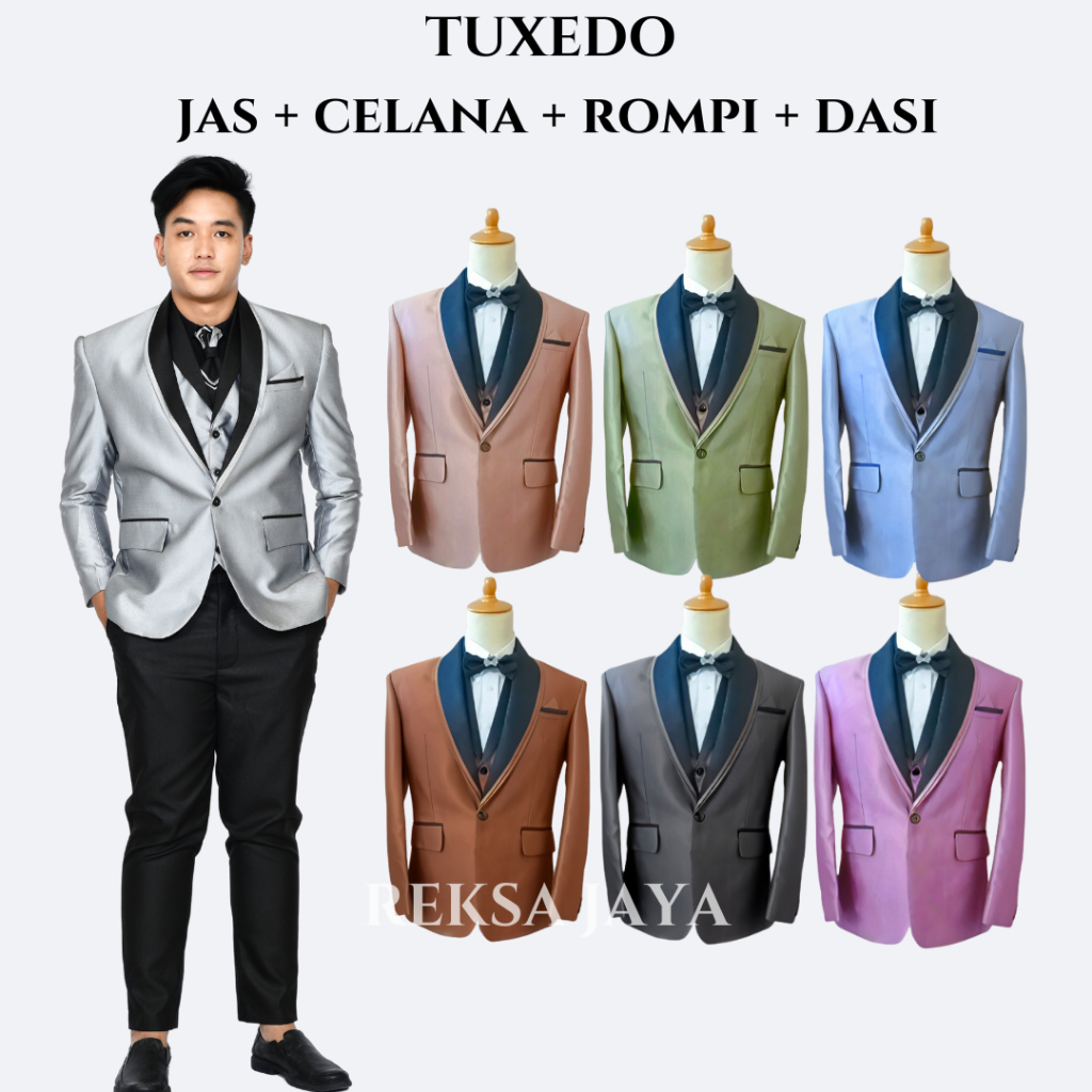 REKSA JAYA - Jas Pria Modern Tuxedo 1 Setelan Jas dan Celana M L XXL Jas Wedding Jas Nikah Jas Gloss