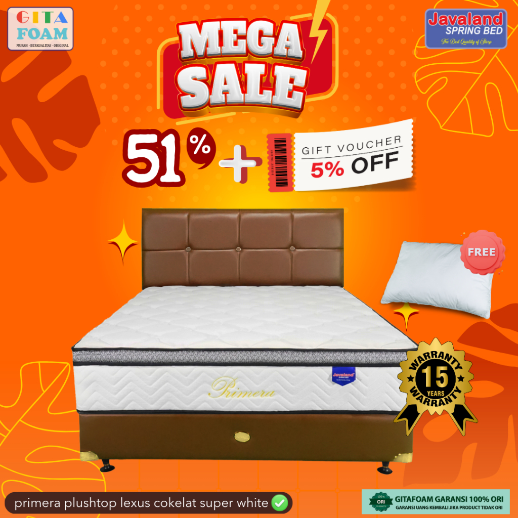 TERMURAH  SPRINGBED PRIMERA PLUSHTOP SUPER WHITE LEXUS COKLAT [JAVALAND] Garansi 15 tahun (Springbed