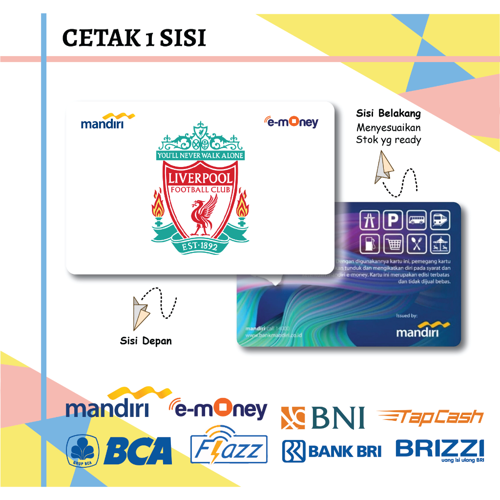 KARTU E MONEY ETOLL KLUB BOLA LIVERPOOL FC MANDIRI FLAZZ BCA GEN 2 BNI TAPCASH BRIZZI BRI - 1 SISI