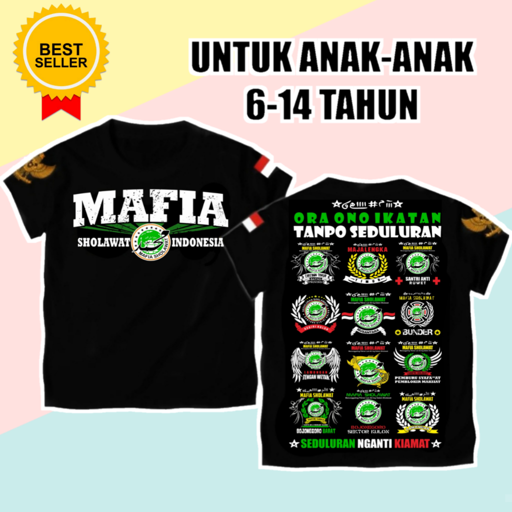 Kaos Mafia Sholawat Anak Anak / Kaos Mafish Anak / Kaos Mafia Sholawat Anak / Kaos Anak Mafia Sholaw