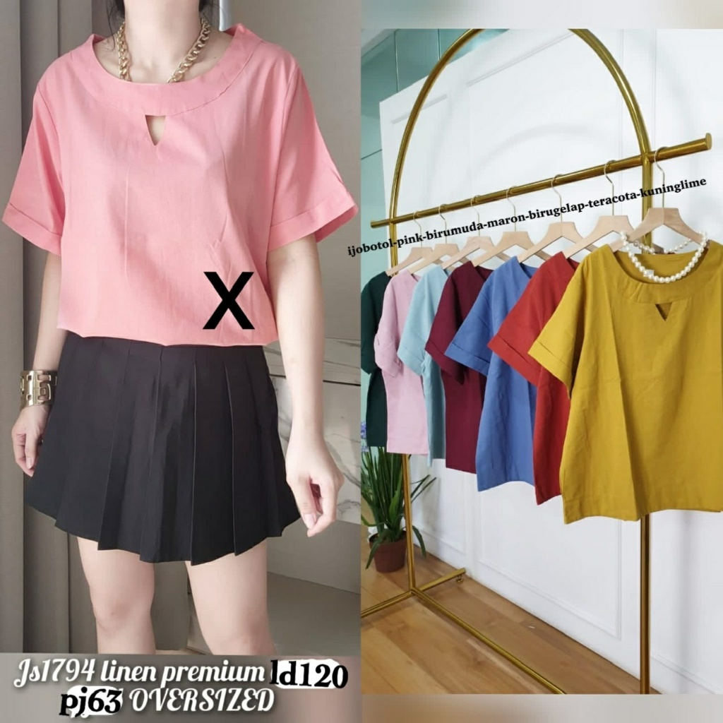 Kemeja Polos Oversize Wanita Kerah Sabrina Lengan Pendek JS1794
