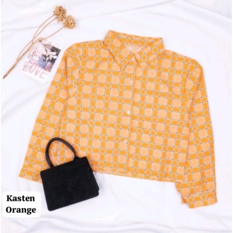 | Outfit By Dhiandra | KEMEJA CROP KASTEN ORANGE - KEMEJA CROP WANITA TARTAN - KEMEJA CROP WANITA KO