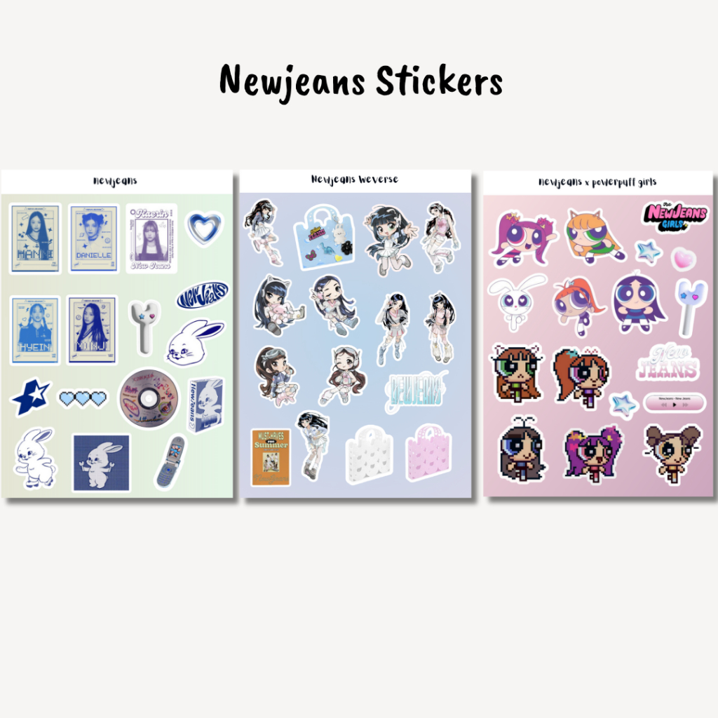 

Sticker Tumblr Newjeans x powepuff newjeans Weverse blue girl KPOP 17 pcs Uk. A5 A6 sticker aesthetic Vinyl waterproof dekorasi sticker newjeans