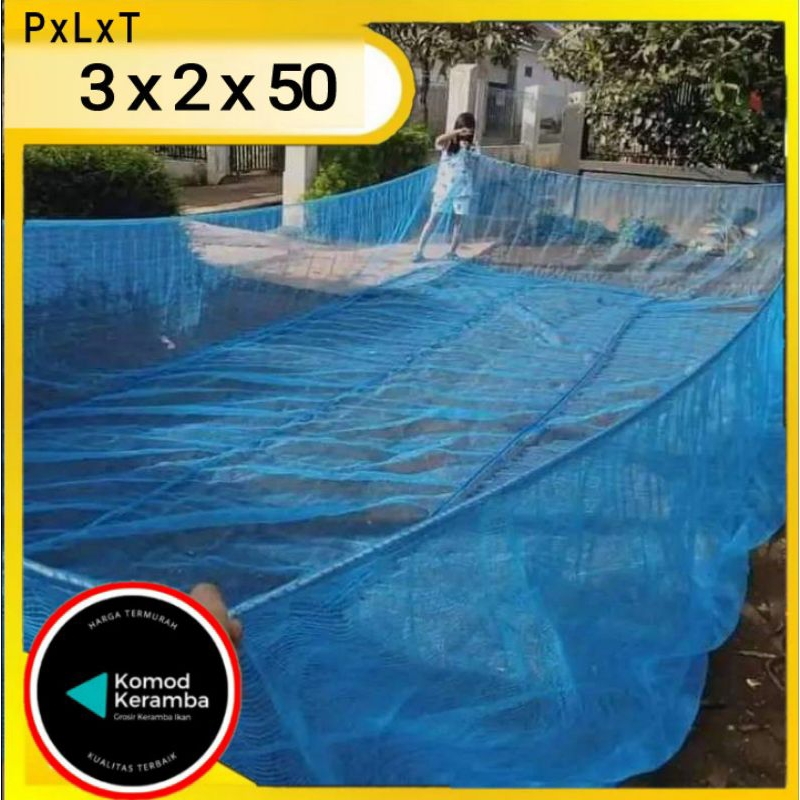 keramba ikan 3x2x50 jaring polinet biru kerambah burayak karamba hapa ikan lele siap pakai