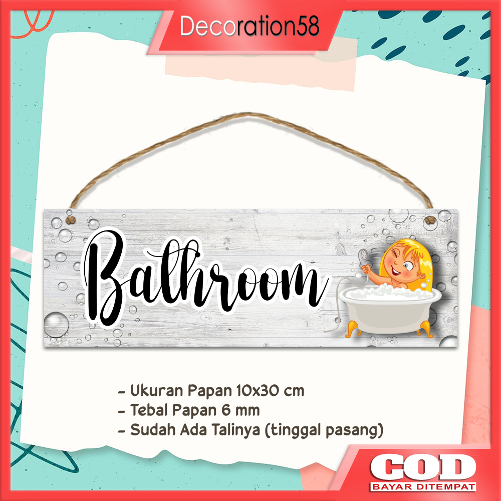 Wall Decor Hiasan Dinding Pajangan Gantungan Pintu Bathroom Poster Kayu Papan Tulisan Bathroom Pajan