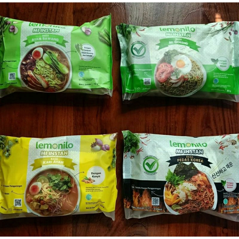 

Mie Lemonilo 68g Mi Instan Sehat dari Bayam rasa Indomie Goreng Kuah Soto Koya Kari Ayam Bawang Ramen Wijen Pedas Korea 68 gr not Fried Noodle