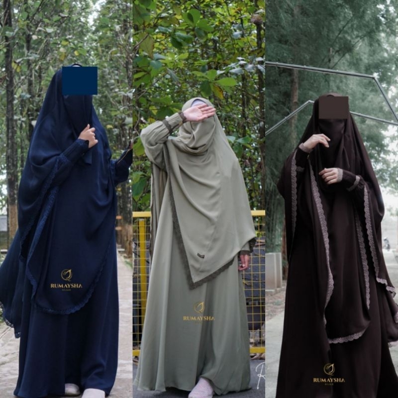 RENTJANA SET / GAMIS SET MEWAH DENGAN MANSET RENDA / GAMIS SET KHIMAR JUMBO BY RUMAYSHA HIJAB (SUDAH