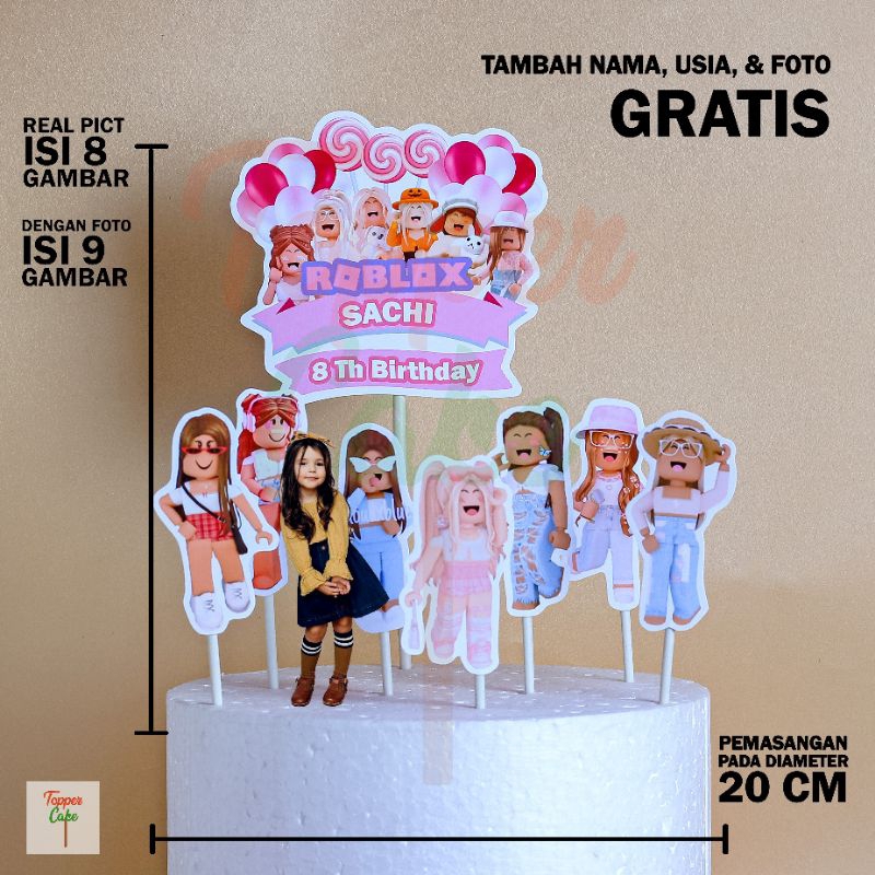 Topper Cake Roblox Girl Gratis Tambah Nama, Foto / Hiasan Kue Ulang Tahun