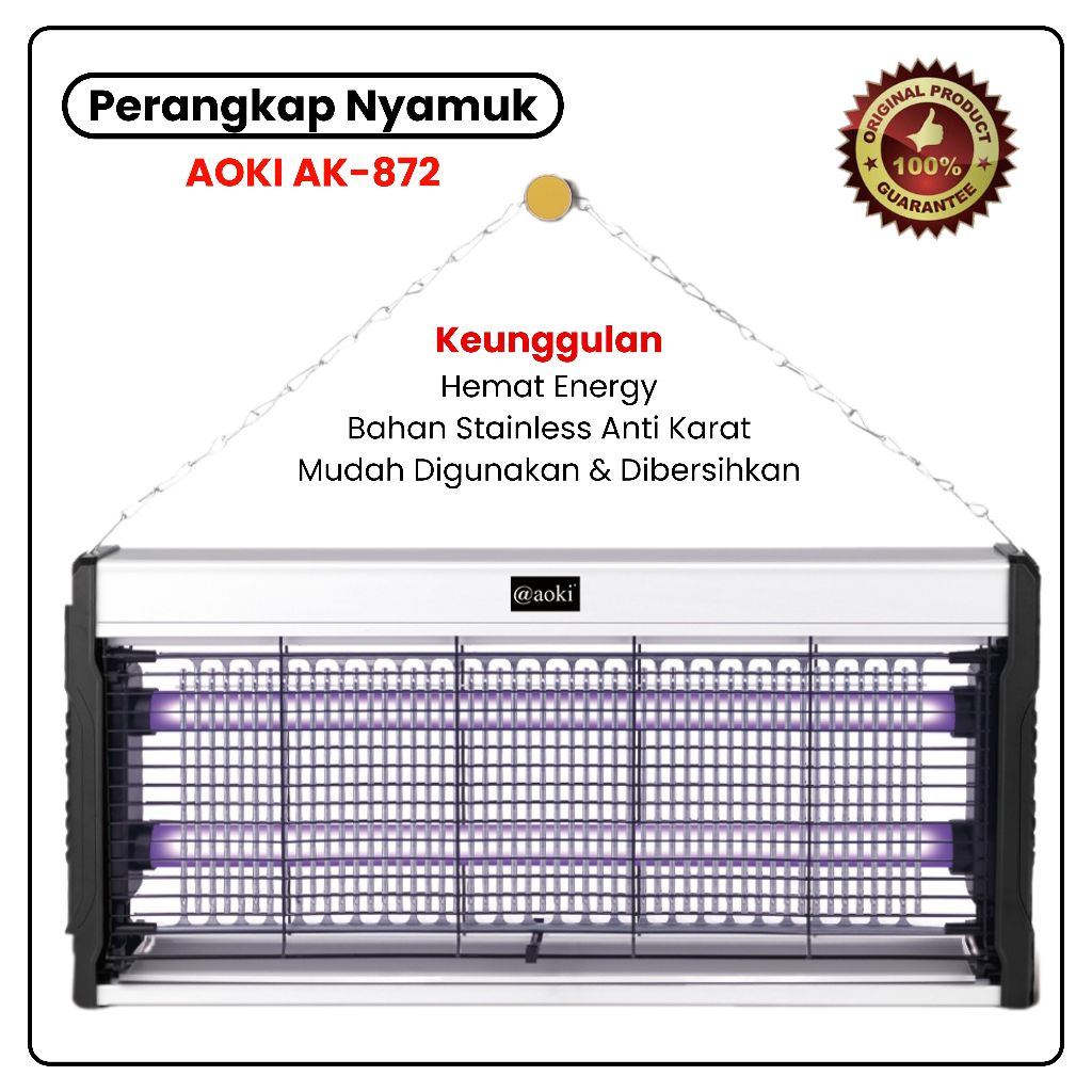 Perangkap Nyamuk Gantung Elektrik AOKI AK-872 Lampu UV Insect Killer Lalat Bug Zapper 30 Watt - Pera
