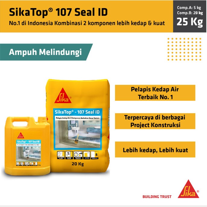 Sika - Sika Top 107 Seal Komponen Set A+B Pelapis Anti Bocor Dak Beton Kamar Mandi 25Kg