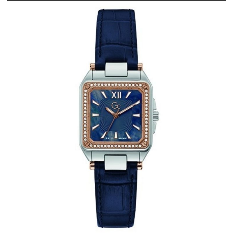 jam tangan wanita original GC Y85004L7MF SILVER BLUE LEATHER STRAP