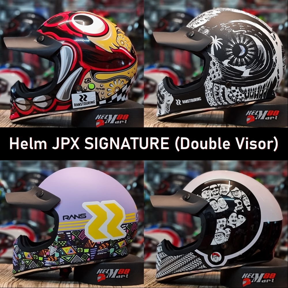 JPX Signature Motif Helm Cakil with Inner Visor Helm JP Signature Retro Helm JPX Full Face DV (2KG)