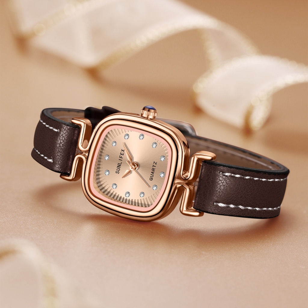 Sunlifex Jam Tangan Wanita Original Korea Retro Anggun Kuarsa Berlian Jam Tangan Cewek-3