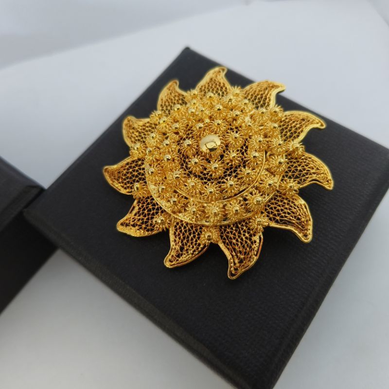 bros matahari lapis emas 24k asli kerajinan tangan kualitas premium / bros borobudur / bros hijab / 