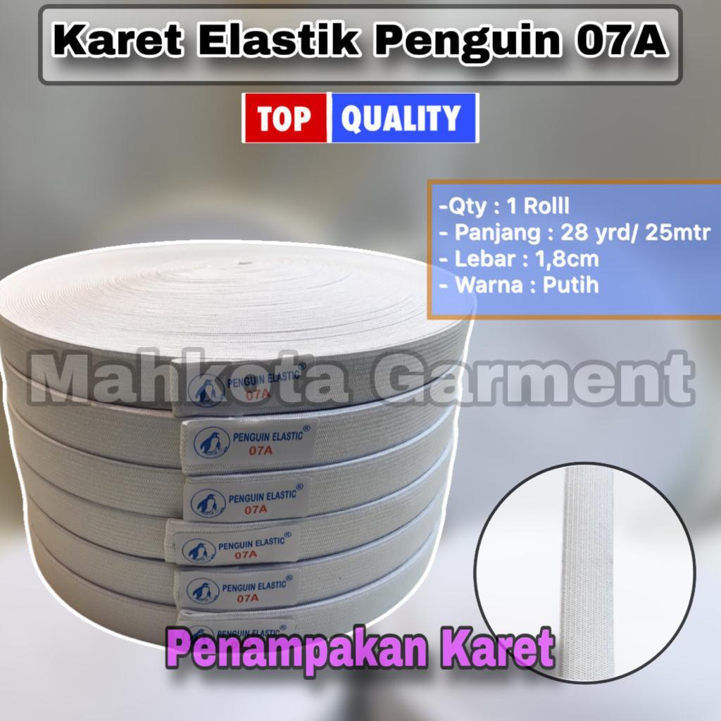 Karet Elastik Penguin 07A | Karet elastis celana  1,8cm / 18mm panjang 28 yard/Roll | Karet dasi cel