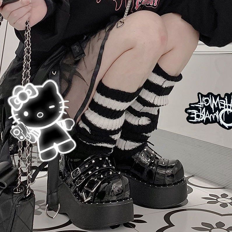 ITSHOPING - Kaos Kaki Panjang Penghangat Betis Motif Salur Japanase Style Leg Warmer Cute  Gothic Harajuku Style