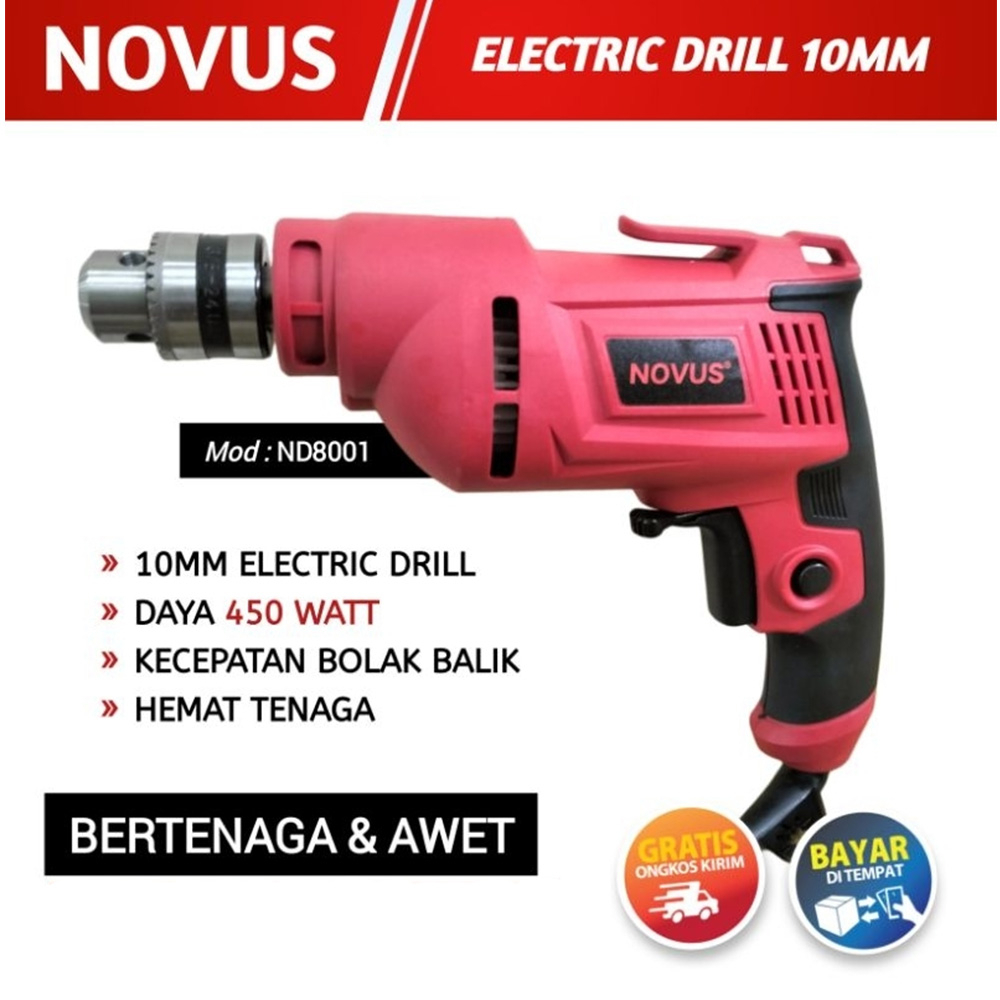 Mesin Bor Listrik NOVUS ND8001 Electric Drill 10mm NOVUS Bor Listrik Bor Tangan Kayu Besi Tembok