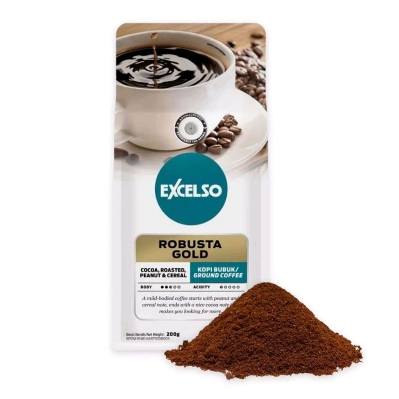 

Excelso Robusta Gold Bubuk 200gr expired 29 oktober 2025