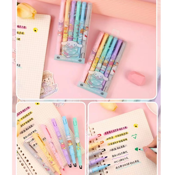 

Sanrio Highlighter Stationery - 2side Pulpen Stabilo paket 6 warna Motif Sanrio Pulpen Stabilo Highlighter 2tone