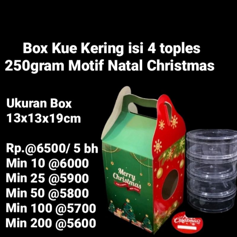 

Box Kue Kering isi 4 toples 250gram Uk 13x13x19cm Motif Natal