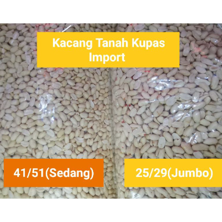 

STAR Kacang Tanah Kupas Import Ukuran 25/29(Jumbo) dan 41/51(Sedang)per 1 Kg