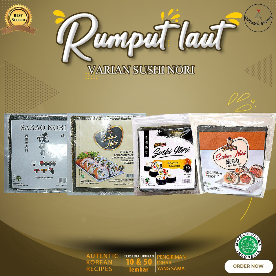 

COD✔️ Rumput Laut Kimbab Sushi Korea - ( Sakao Nori/ Tokinori/ Sakao Spesial Nori ) Nori HALAL Seaweed Rumput Laut Sushi Gimbap Korean Yaki Sushi Nori