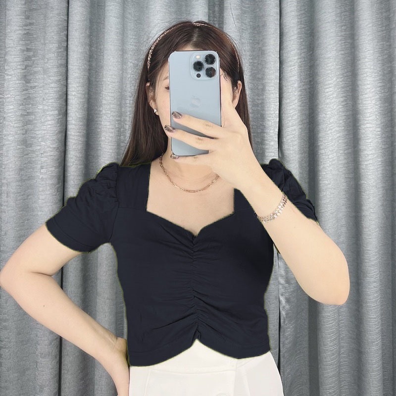 Kaos Wanita Crop Top Kerut Wanita / Crop wanita import / Croptop polos wanita / Atasan Crop Korean