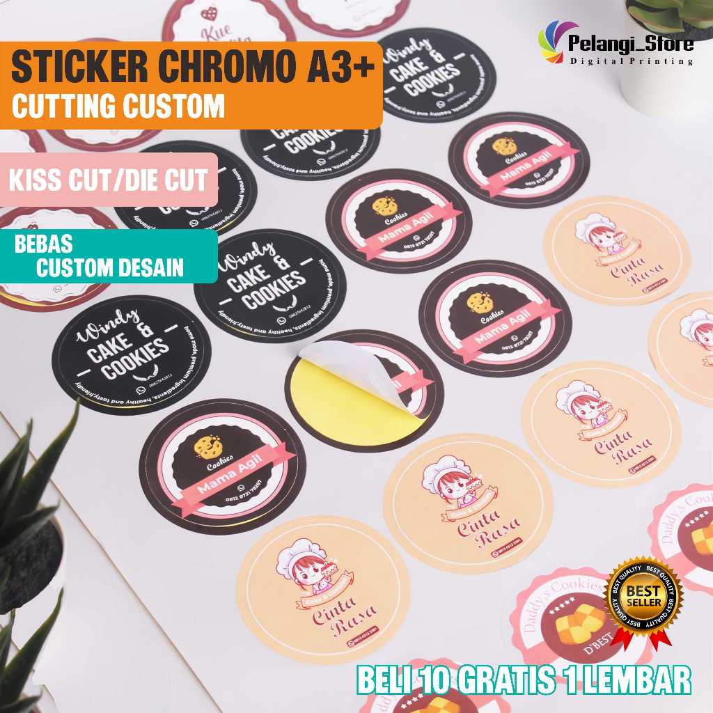 

Cetak Stiker Chromo dan Stiker Vinyl Cut A3+ Murah / Cetak Stiker Label Kemasan Makanan Minuman Online Shop Murah Custom Cut Sesuai Pola