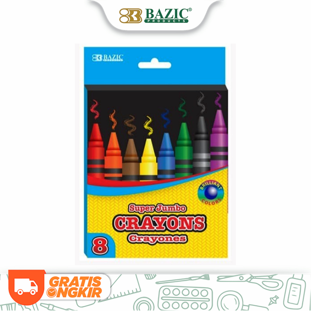 

Bazic 8 Colors Super Jumbo Crayons - Krayon Besar 8 Warna