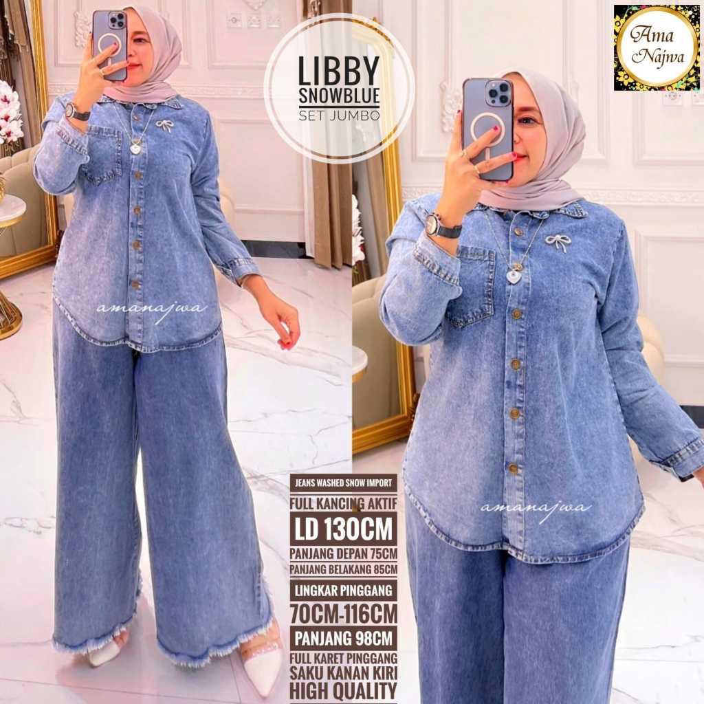 lbby oneset stelan setelan set setcel 1set baju pakaian atasan blouse bluse jeans jean jins celana k