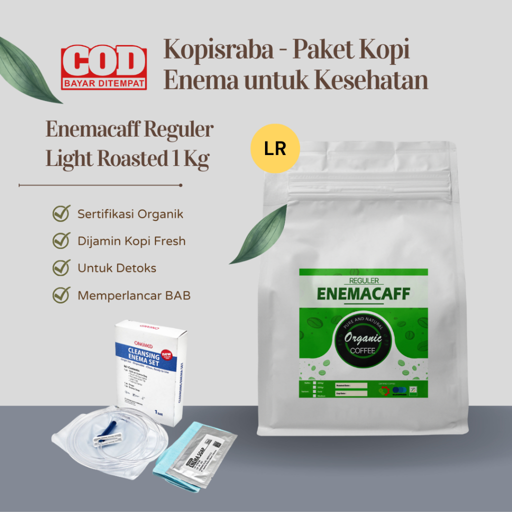 

KOPI ROBUSTA ORGANIK TERBAIK - Paket Enema Kopi Enema untuk Kesehatan Enemacaff Reguler Light Roasted 1 Kg Kopisraba