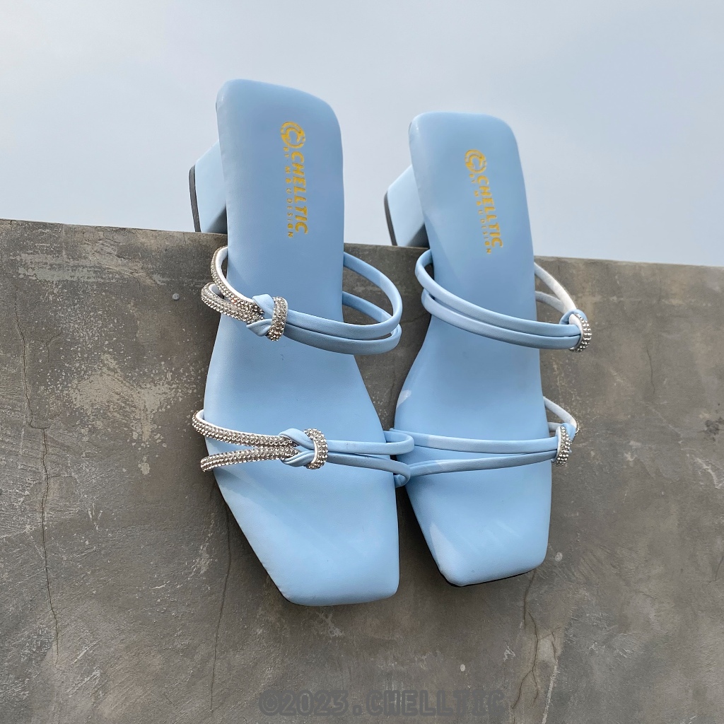 CHELLTIC Sandal Heels Hak Tahu Wanita Tali Permata Import | Sendal Pesta Perempuan Hak Tinggi | Sepa