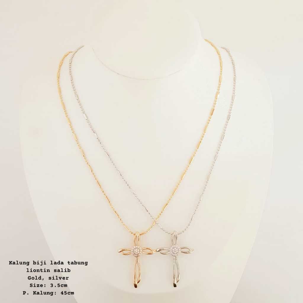 Deux - Kalung Biji Lada Liontin Salib Bunga