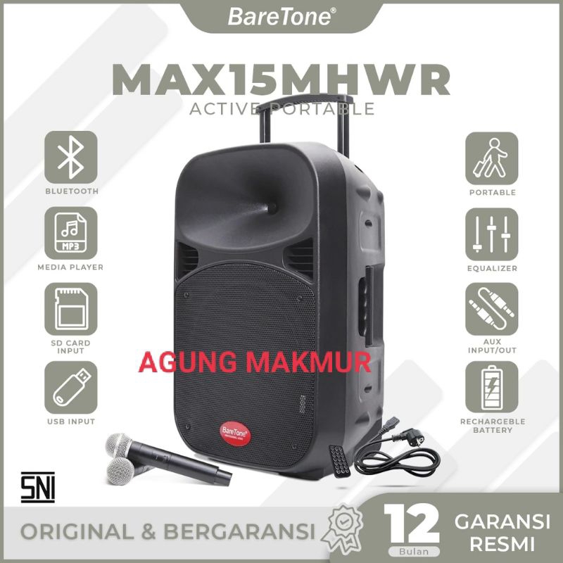 Speaker Portable Amplifier Wireless BareTone MAX15MHWR 15 inch ORIGINAL GARANSI- Baretone Max 15mhwr