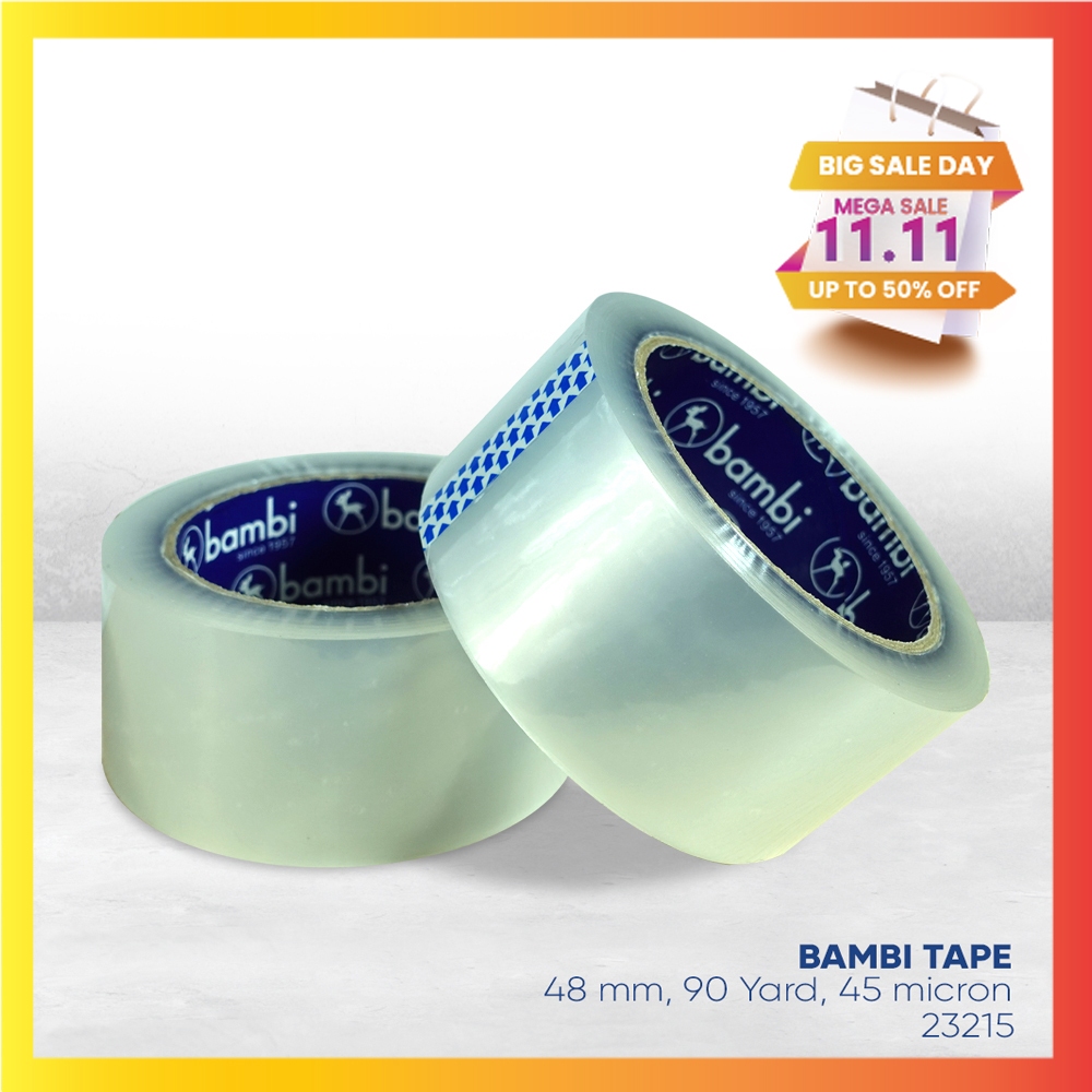 

Bambi Tape 48 mm 90 yard 45 mic / Lakban Bening / Lakban Transparant 23215