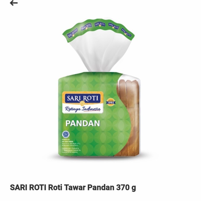 

Sari Roti Roti Tawar Pandan 370gr