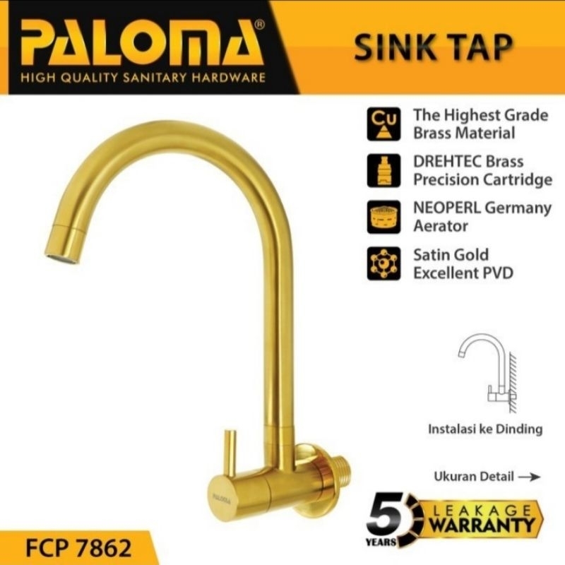 Paloma keran cuci piring tembok fcp 7862 satin gold