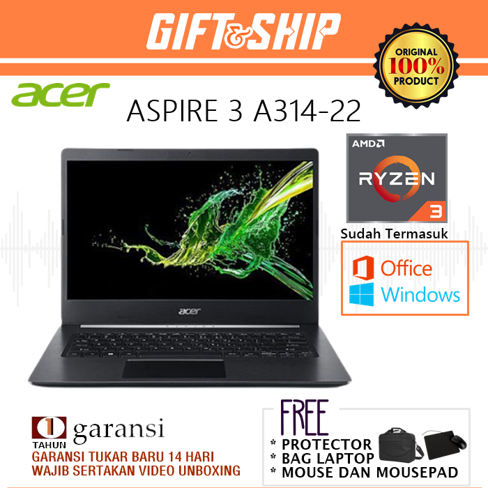 ACER ASPIRE 3 A314-22 | AMD RYZEN 3-3250U | RAM 16GB/512GB SSD | 14" INCH HD | WINDOWS 11