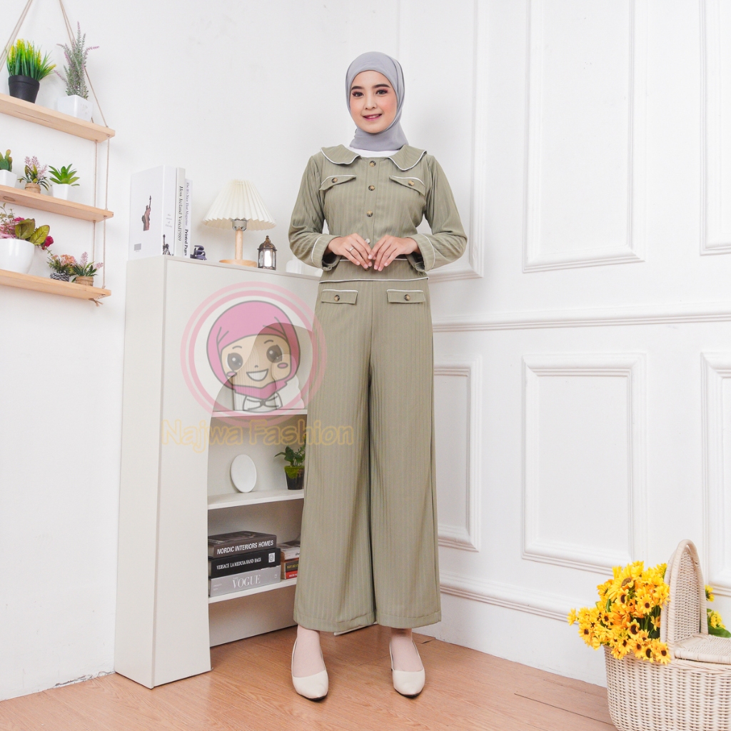 NAJWA - SETELAN LEYRA WANITA LIST COMBINASI / SET KNIT HORNET WANITA