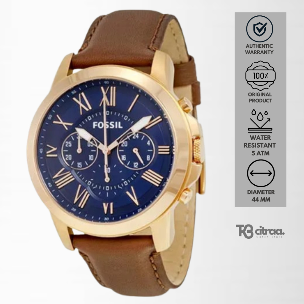 jam tangan fashion pria fossil men grant analog strap kulit chronograph cowok brown leather water resistant casual elegant original FS5068