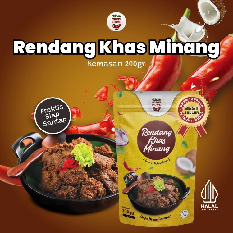 

Rendang Khas Minang Siap Santap Produk Dapur Mami Kikas Berat 200 gram isi 4-5 potong daging sapi pilihan (4-5 porsi makan)