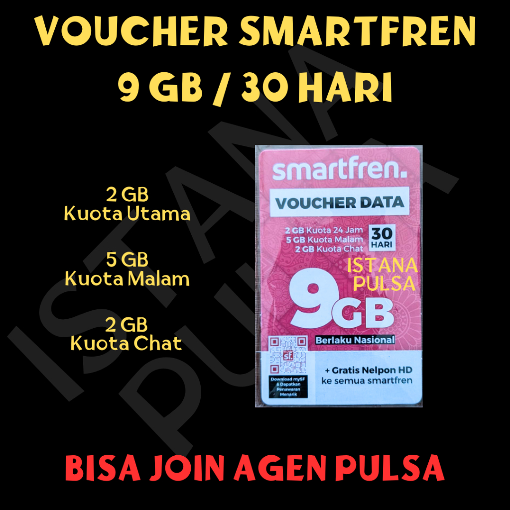 VOUCHER SMARTFREN 9 GB / 30 HARI [BISA JOIN AGEN PULSA]