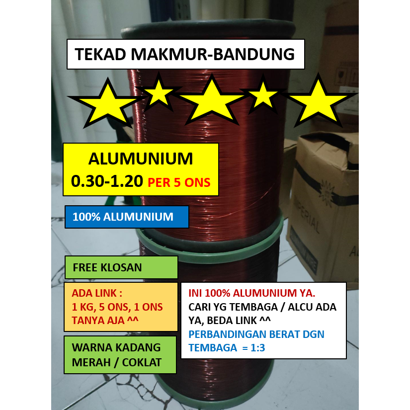 Kawat Alumunium 0.30-1.20 Per 5 ons - Kawat Gulung Dinamo - Kawat Gulung Trafo - Kawat Email
