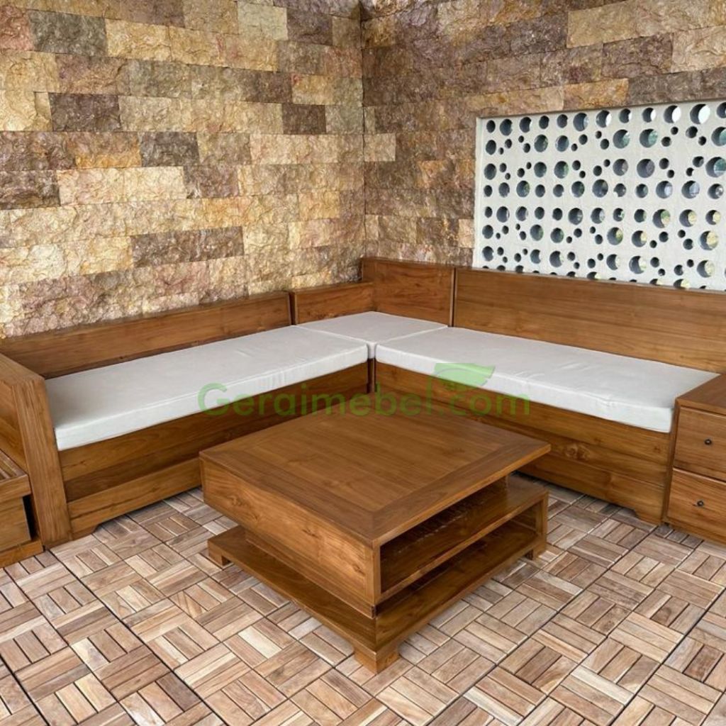 SET KURSI SOFA TAMU MINIMALIS L SUDUT BOX FURNITURE KAYU JATI BAGUS